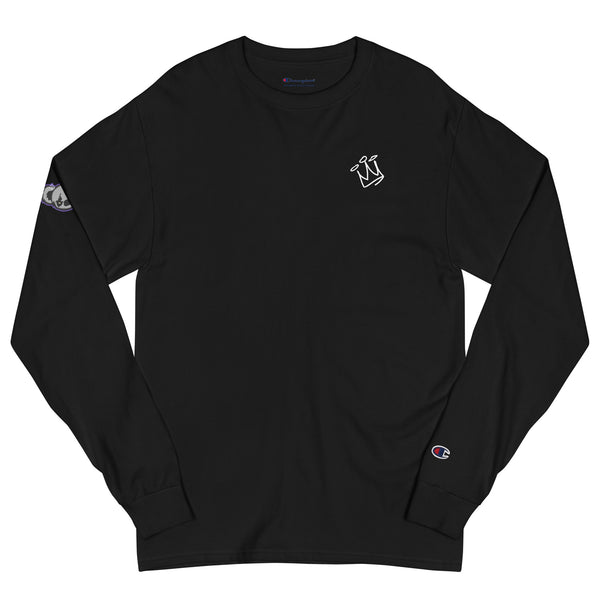 YourBoyJun Champion Long Sleeve Shirt – Embroidered Chest Crown + Sleeve Panda Logo